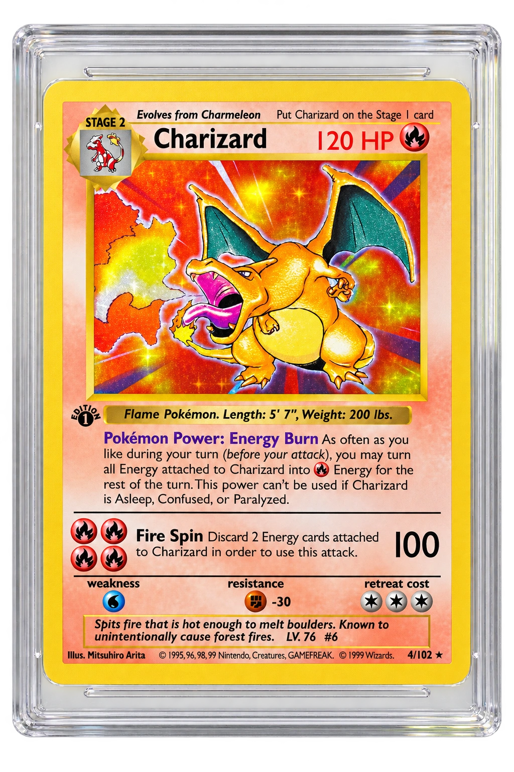 Graded 1999 Base Set holographic Charizard trading card
